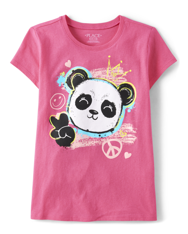 Girls Panda Doodle Graphic Tee - ultra pink