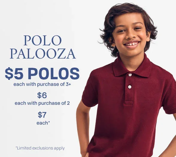 \\$5 Polos each with purchase of 3+
