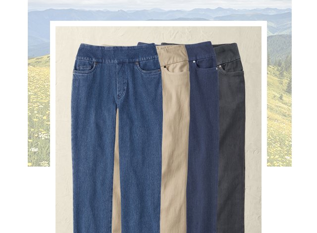 Knit Denim Mid Rise Straight-Leg Jeans