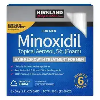 Kirkland Signature Hair Regrowth Treatment Minoxidil Foam for Men, 2.11 oz, 6-Count