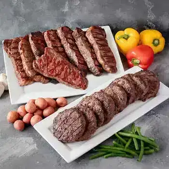 Chicago Steak USDA Prime Beef Wet Aged Boneless Strips and Gourmet Burgers, 16 Total Count, 10 lbs Total