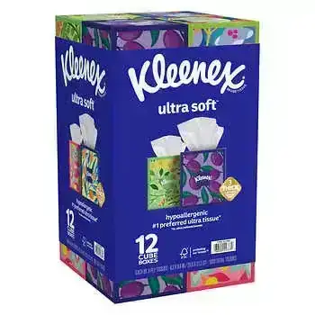 Kleenex Ultra Soft Facial Tissue, 3-Ply, 85-Count, 12-Pack