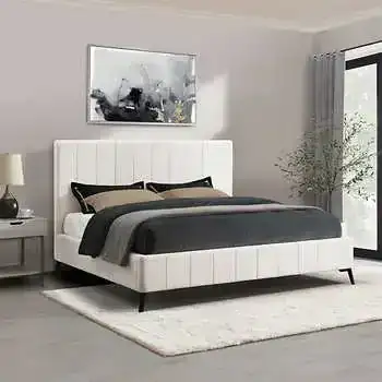 Rian King Upholstered Bed in Ivory