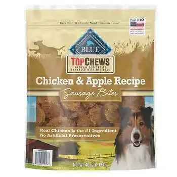 Top Chews Dog Treats Chicken & Apple Recipe Sausage Bites