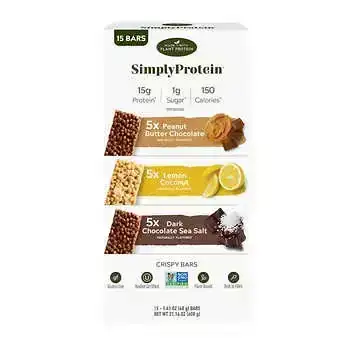 Simply Protein Crispy Bars, 1.41 oz, Variety Pack, 15-Count