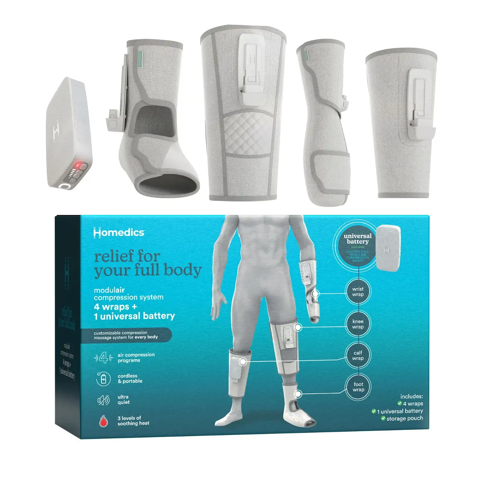 Homedics Modulair Compression Massage Bundle 4 Wraps + 1 Universal Controller