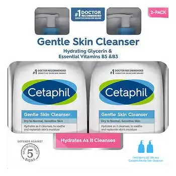 Cetaphil Gentle Skin Cleanser, Dry to Normal Sensitive Skin, 20 fl oz, 2-Count