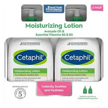 Cetaphil Moisturizing Lotion, Dry to Normal Sensitive Skin, 20 fl oz, 2-Count