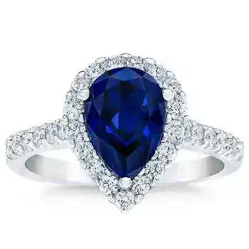 Lab Created Blue Sapphire and Diamond 14kt White Gold Ring