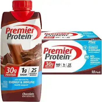 Premier 30g Protein PLUS Energy and Immune Support Shakes, Chocolate, 11 fl oz, 18-Pack