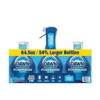 Dawn Platinum Plus Powerwash Dish Spray, Fresh Clean, 1 Starter Kit + 2 Refills