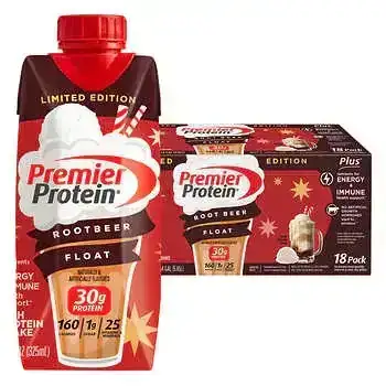 Premier 30g Protein Plus Energy and Immune Support Shakes, Root Beer, 18-Pack