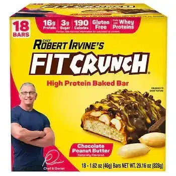 Chef Robert Irvine’s Fitcrunch Chocolate Peanut Butter Whey Protein Bars, 18-Count, 1.62oz