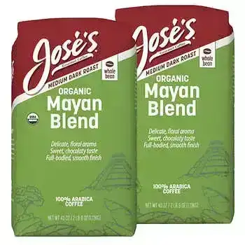 Jose’s 100% Organic Mayan Whole Bean Coffee 2.5 lb, 2-Pack