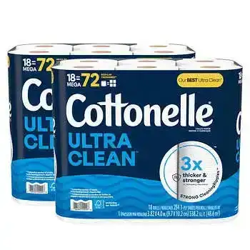 Cottonelle Ultra Clean Bath Tissue, 1-Ply, 284 Sheets, 36 Rolls