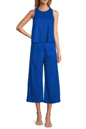 Audrey Woven Stretch Linen Blend Top, \\$99 Brenda Linen Blend Wide Leg Pant, \\$119