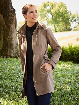 Michael Kors MICHAEL Michael Kors Detachable Hood Softshell Belted Coat