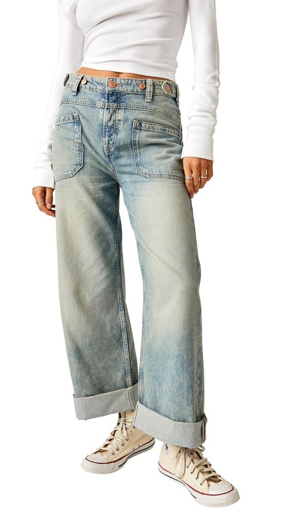 Palmer Mid Rise Relaxed Button Waist Cuffed Jeans