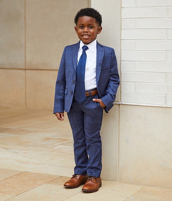 CLASS CLUB Little Boys 2T-7 Long Sleeve Window Pane Dress Jacket, Boys 14" Solid Zipper Tie, Little Boys 2T-7 Long-Sleeve Herringbone Shirt and Little Boys 2T-7 Window Pane Dress Pants