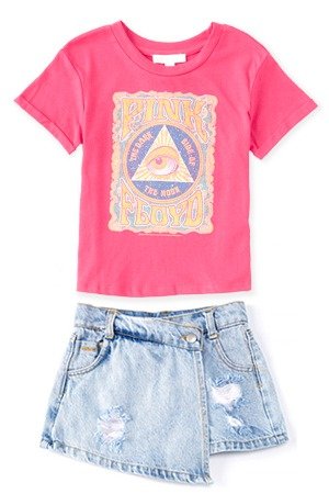 GB GIRLS • Pink Floyd Band T-Shirt • Distressed Denim Asymmetrical Skort • Online & select stores • SHOP NOW