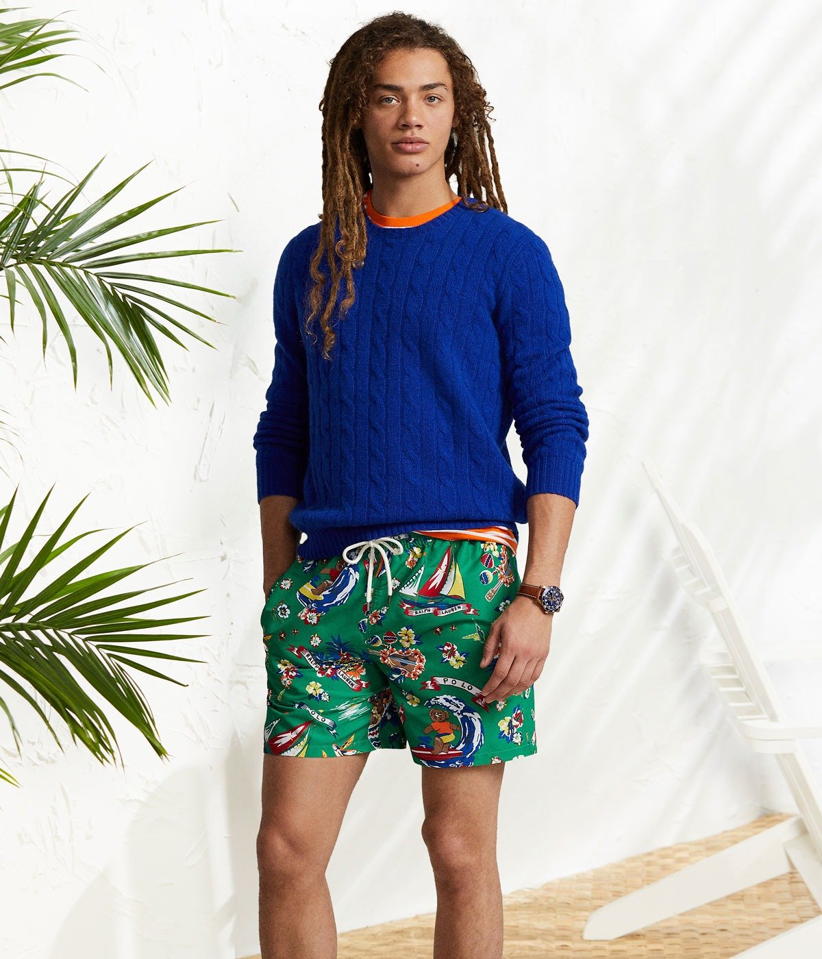 POLO RALPH LAUREN Classic-Fit Traveler Polo Bear 5.75" Inseam Swim Trunks, \\$99