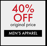 40% OFF Original Price, Men's Apparel\xa0