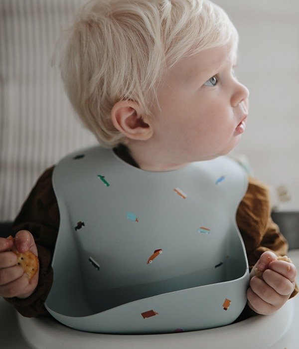 MUSHIE • Retro Car Print Silicone Baby Bib • SHOP NOW