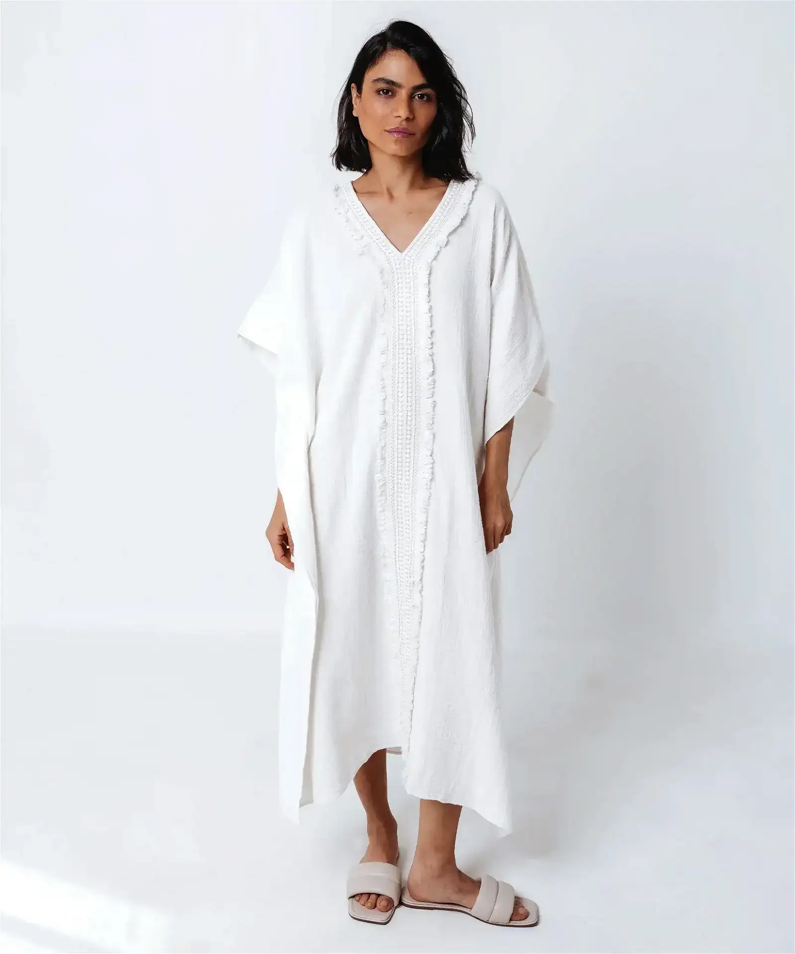 Image of Double Gauze Maxi Caftan with Lace