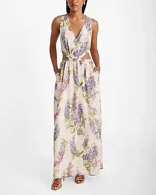 floral v-neck sleeveless cutout open back maxi dress