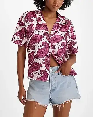 paisley short sleeve button up boxy shirt