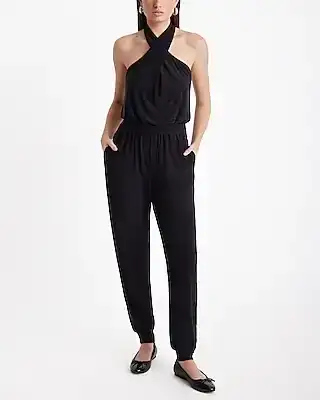 twist halter neck jogger jumpsuit