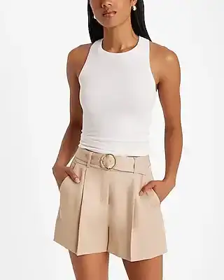 stylist high waisted linen-blend belted pleated shorts