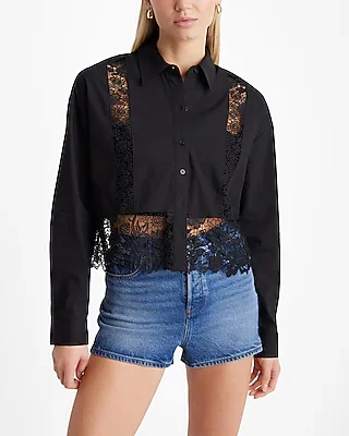 lace pieced cropped boyfriend portofino shirt