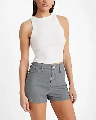 super high waisted striped jean shorts