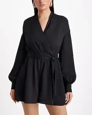 shawl collar surplice tie waist romper