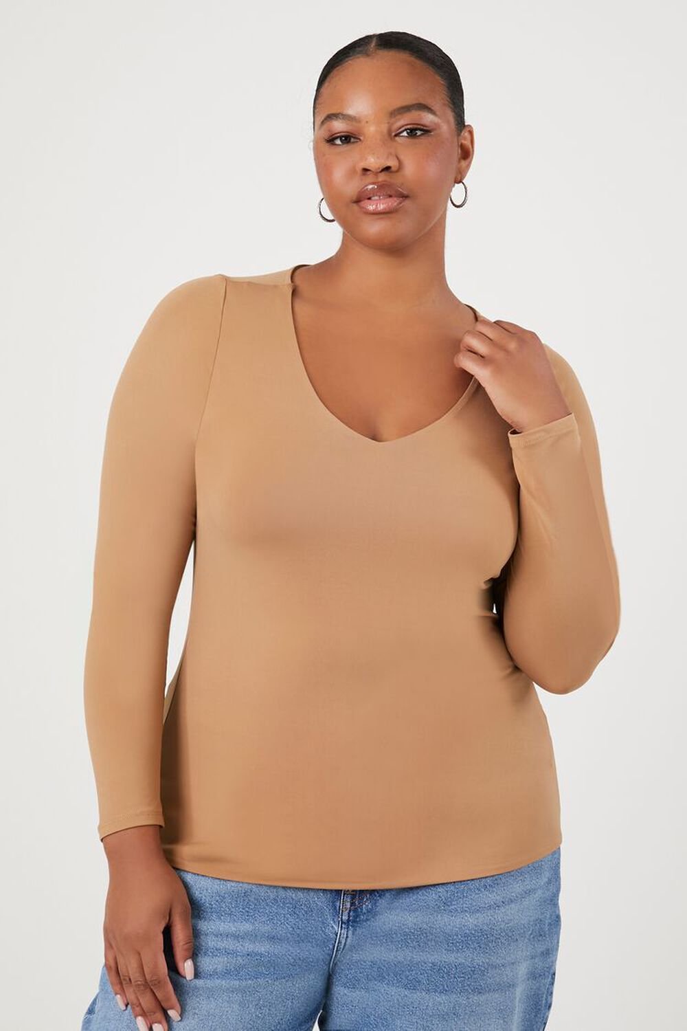 Plus Size Fitted V-Neck Top