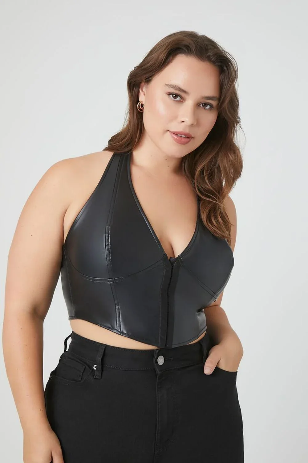 Plus Size Faux Leather Bustier Vest