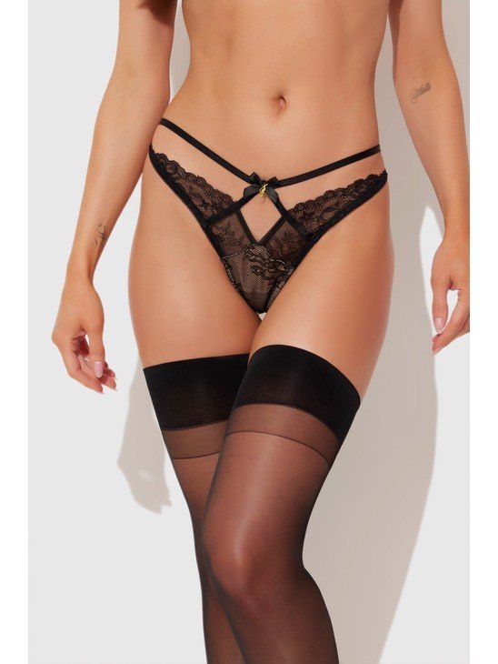 Luella Strappy Lace & Satin G-String-Black / M