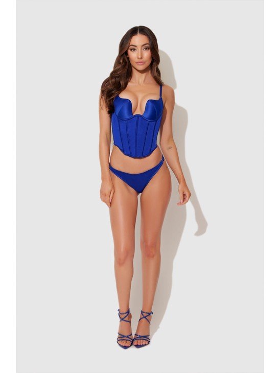 Petra Swirl Plunge Push Up Bustier - Cobalt Blue / M