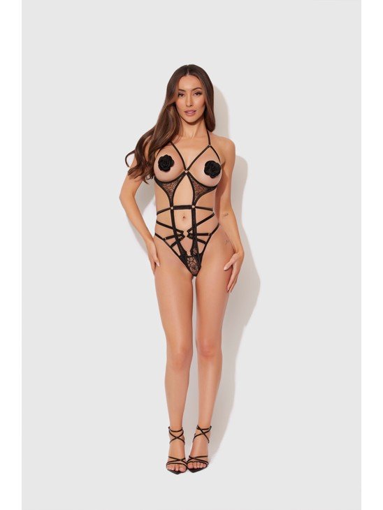 Melrose Satin Harness Teddy-Black / S/M