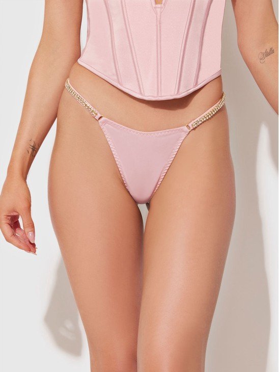 Juicy X Frederick's Satin & Rhinestone G-String-Light Pink / M