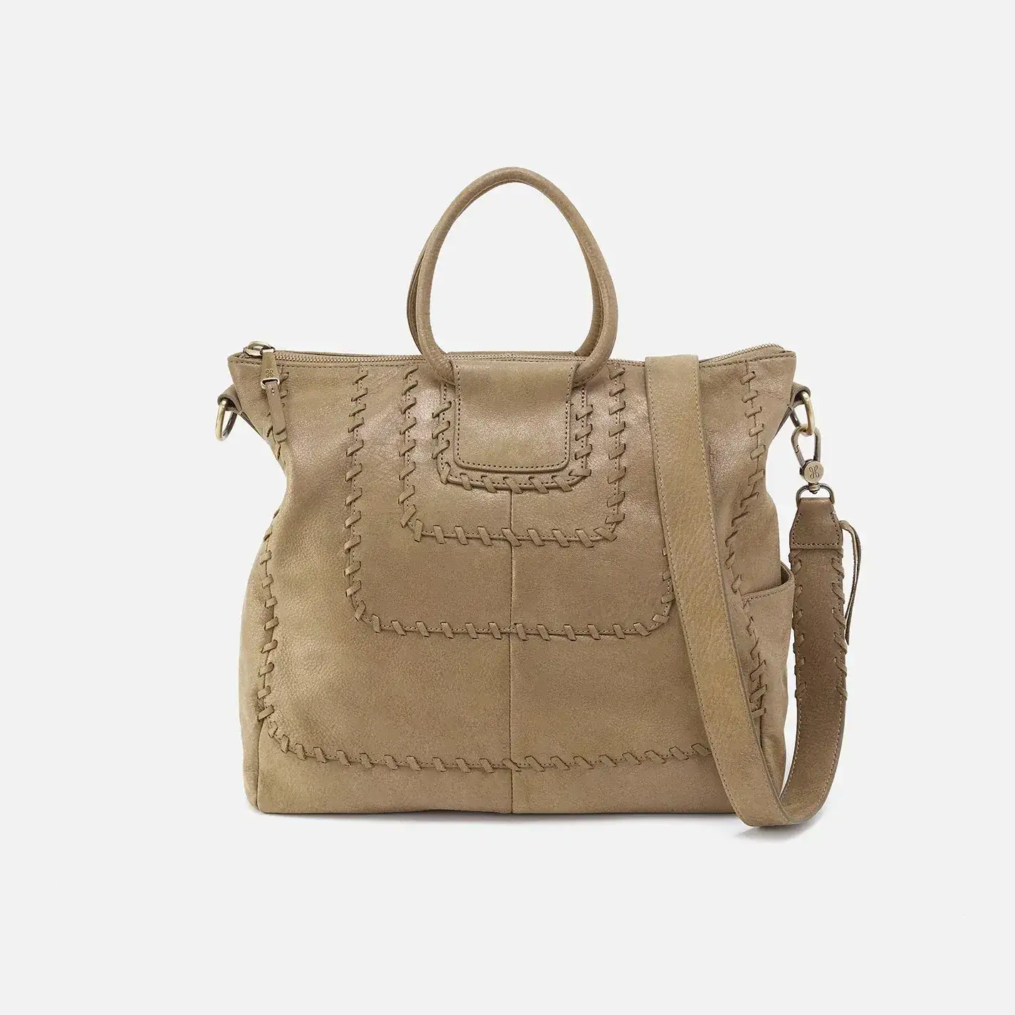 Image of Sheila Large Satchel In Metallic Leather - Burnished Sage