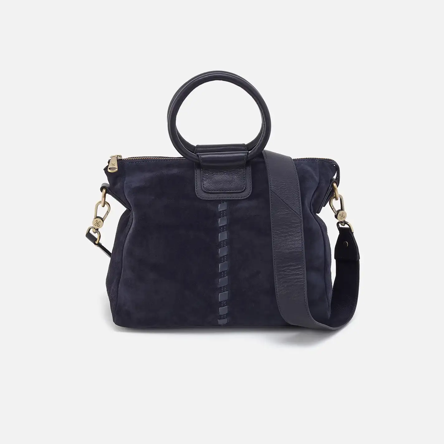 Image of Sheila Medium Satchel In Suede - Navy