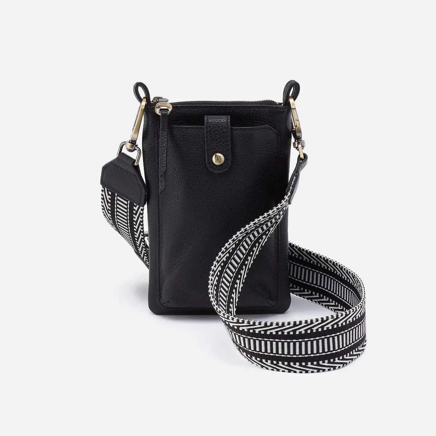 Image of Cass Phone Crossbody In Pebbled Leather - Black