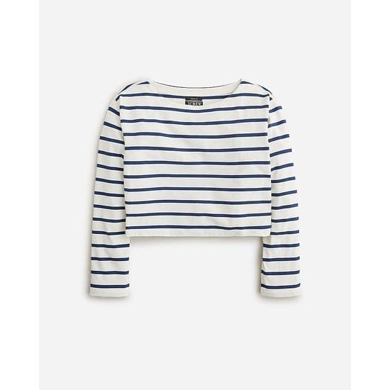 Cropped boatneck T-shirt in mariner cotton