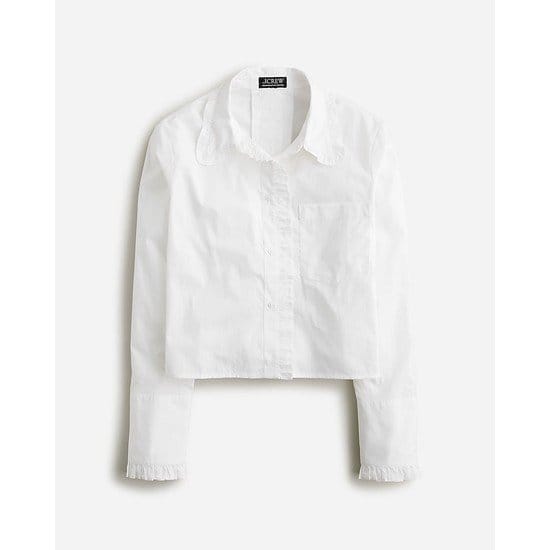 Ruffle-trim button-up shirt in cotton poplin