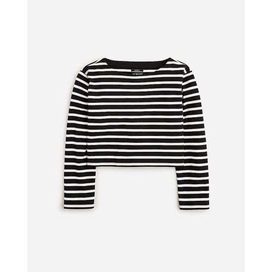 Cropped boatneck T-shirt in mariner cotton