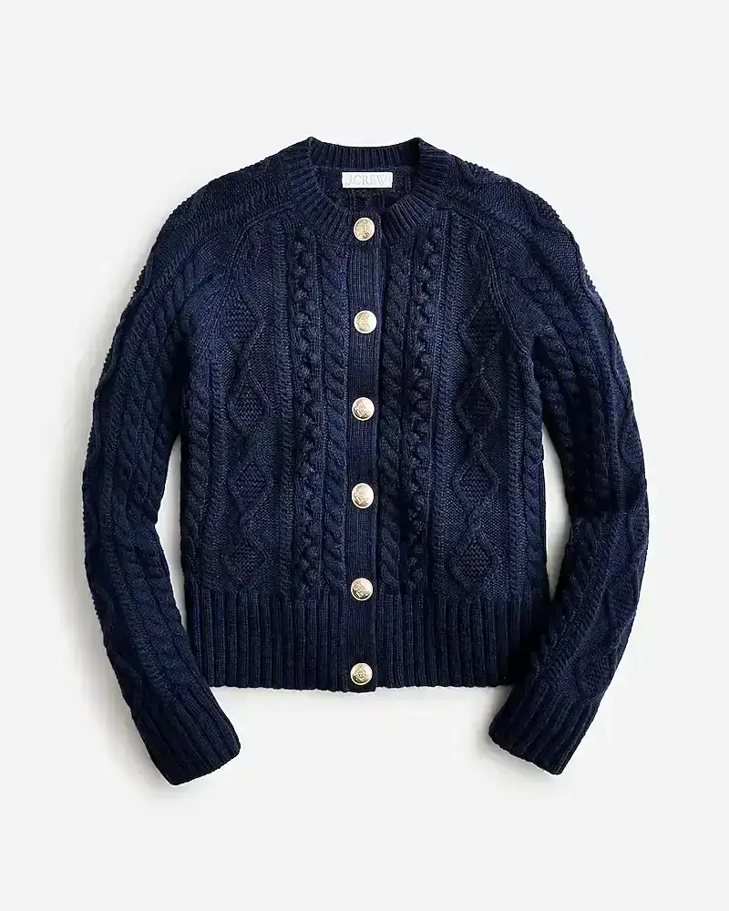 Cable-knit cardigan sweater