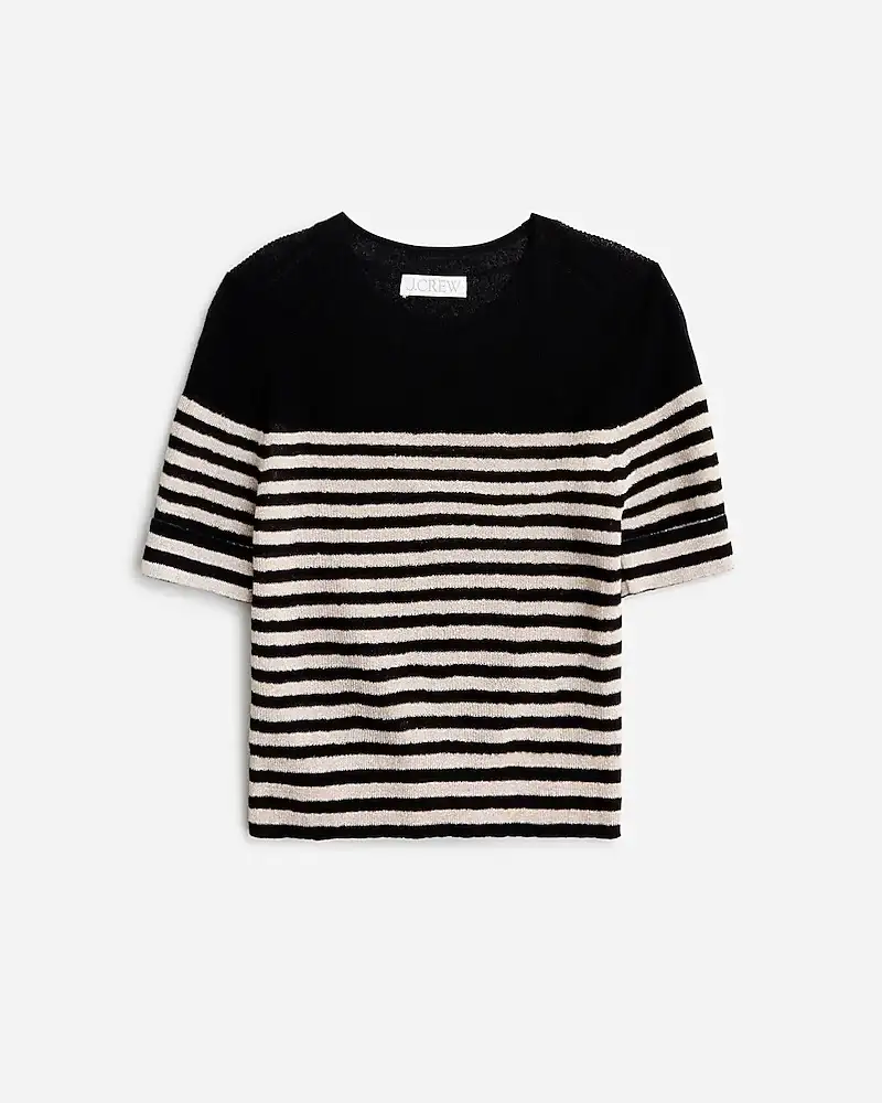 Cotton-blend gauze sweater-tee in metallic stripe