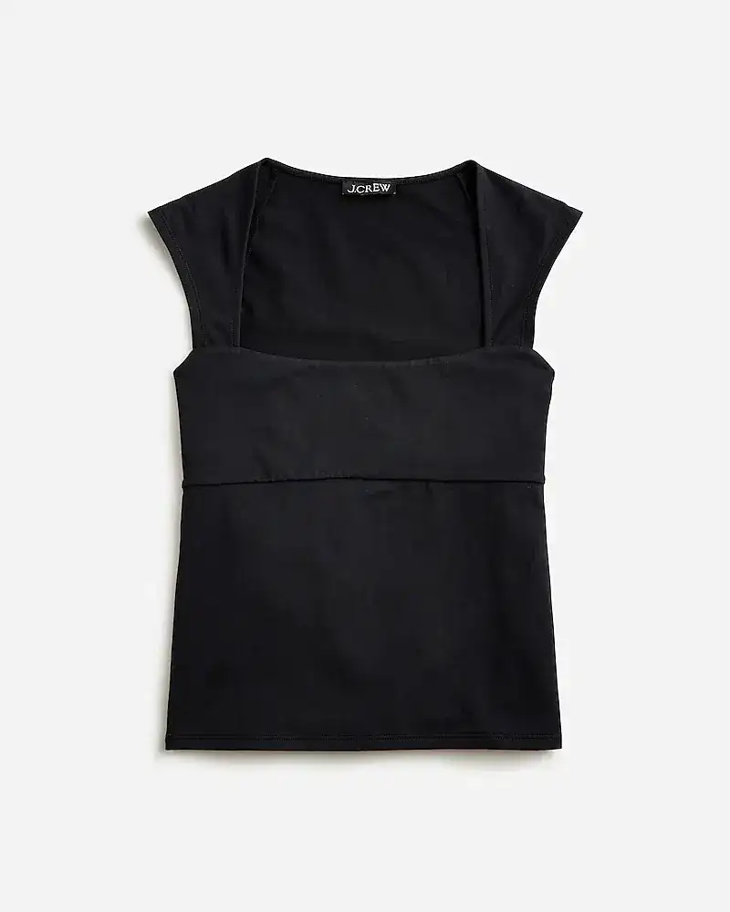 Squareneck cap-sleeve top in stretch cotton blend